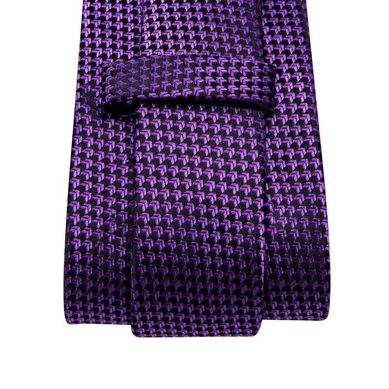 Dubulle Mens Black Purple Striped Tie WOVEN Necktie for Men and Handkerchief Cufflinks Set Wedding Formal Business - Image 5